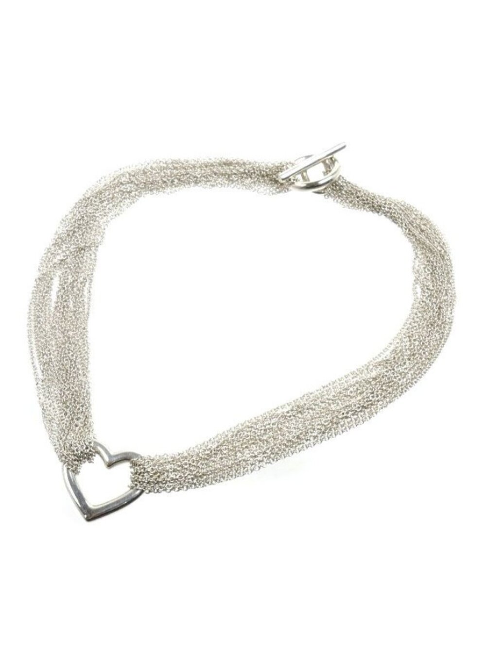 Tiffany & Co 925 Sterling Silver Open Heart Toggle Necklace 40
